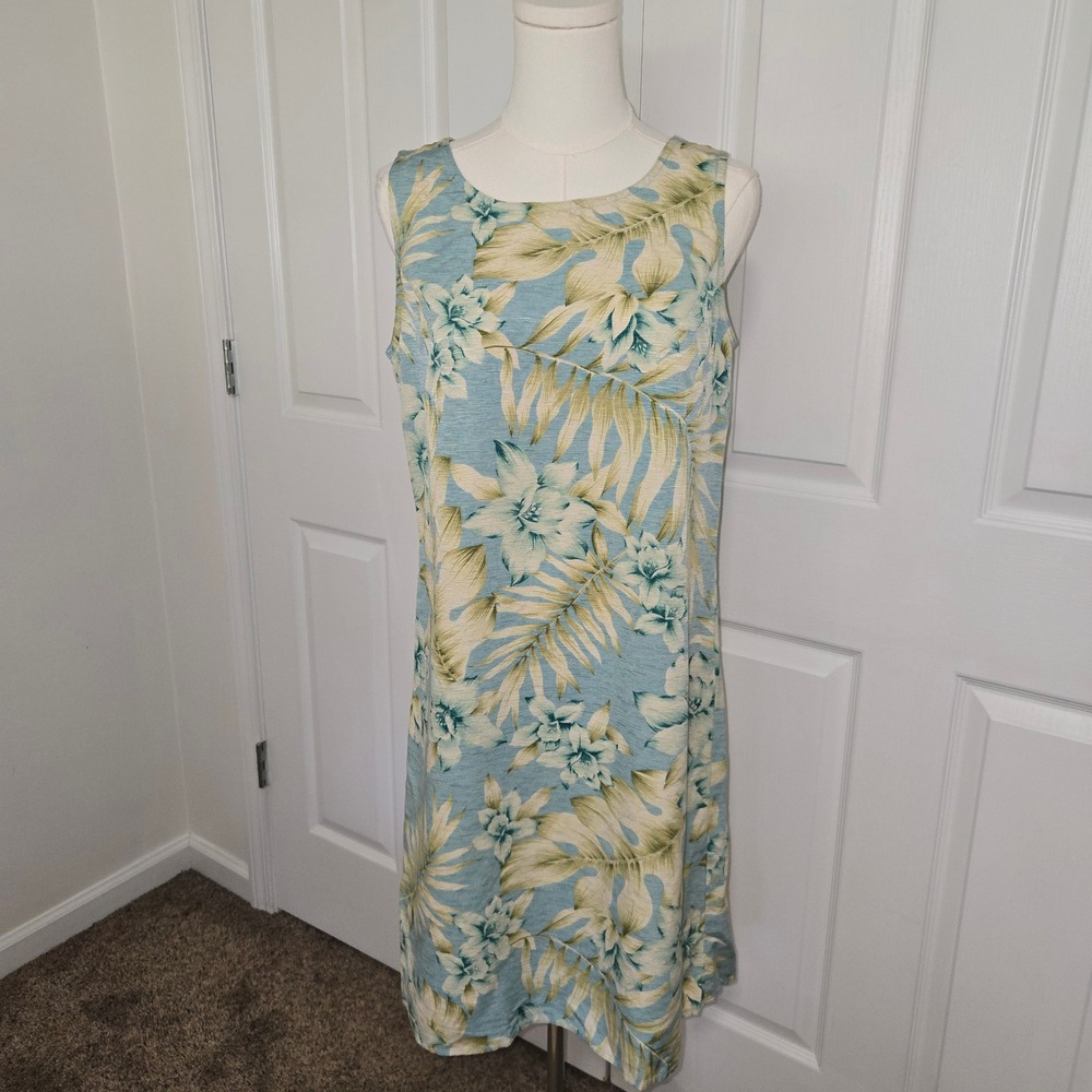 August Silk Lifestyle Dress Womens 6 Blue Tropical Floral 100% Silk Sleeveless